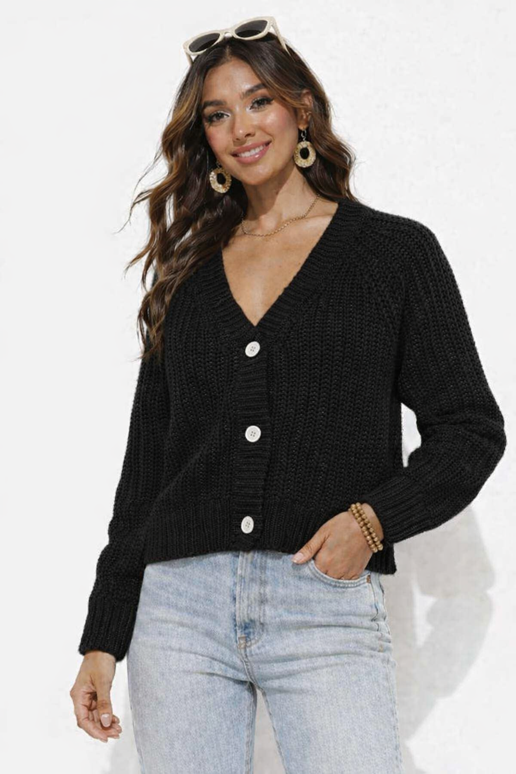 Women Black Knit Cardigan