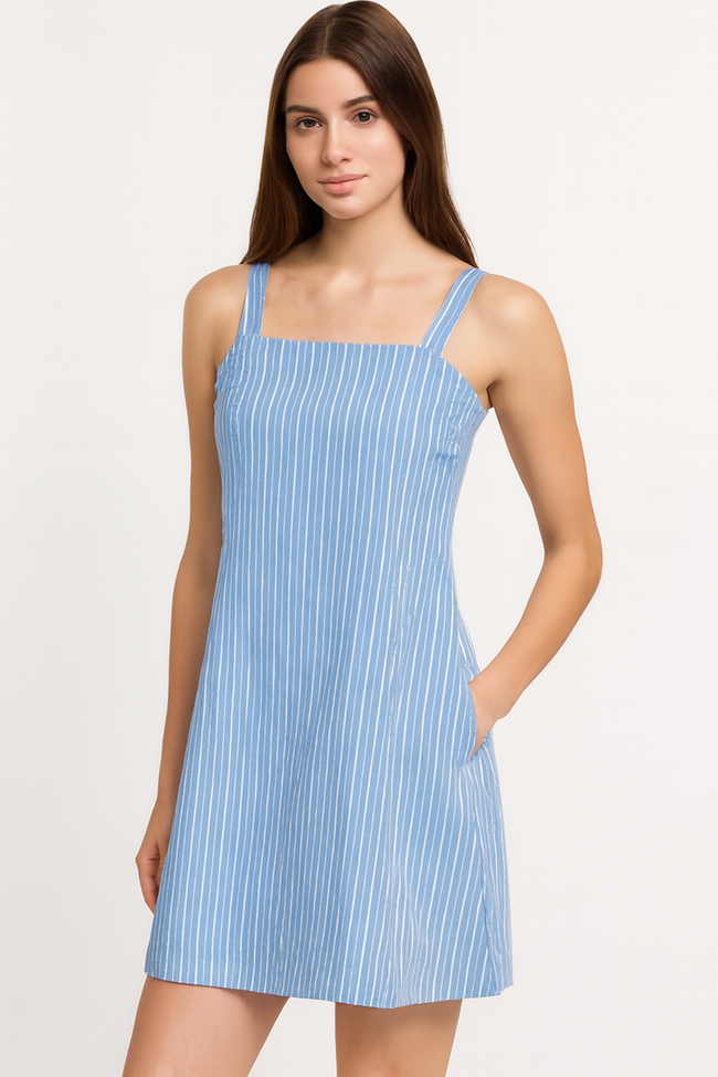 Women Blue Striped Sleeveless Dress