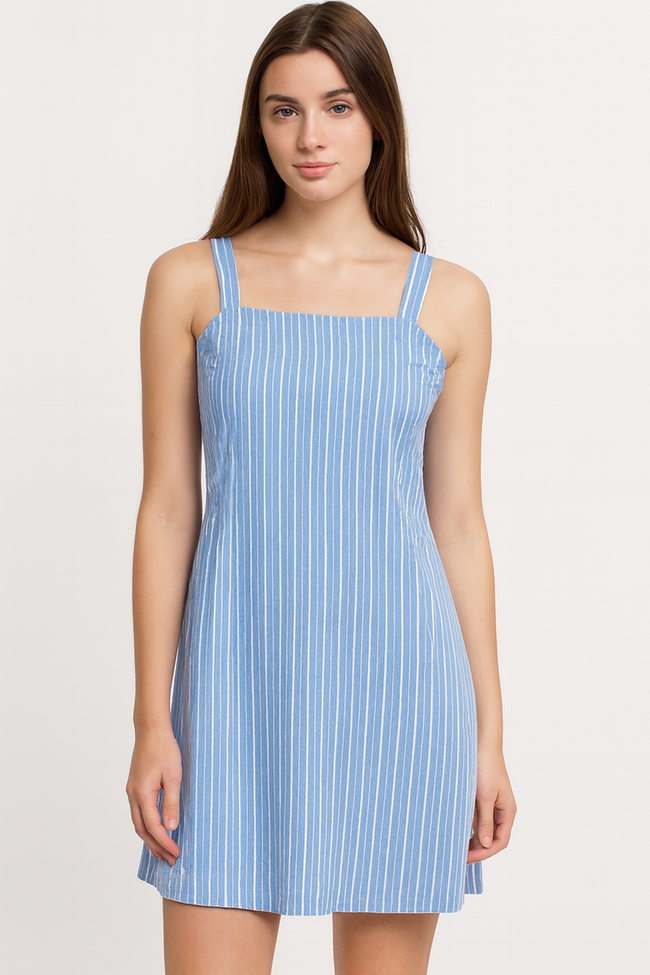 Women Blue Striped Sleeveless Dress