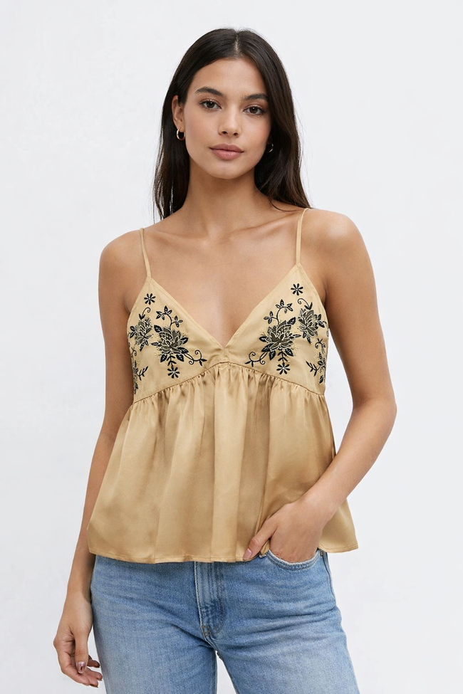 Women Brown Satin Camisole Top