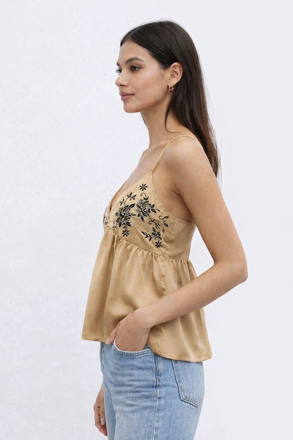 Women Brown Satin Camisole Top