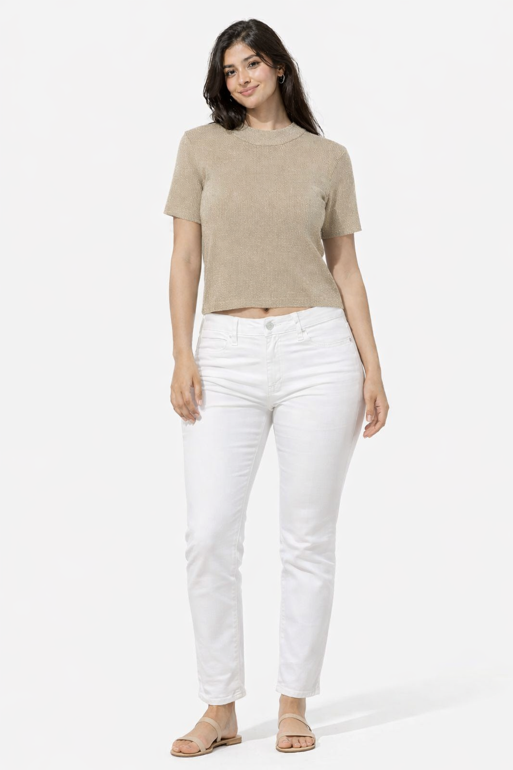 Women Gold Crew Neck Top