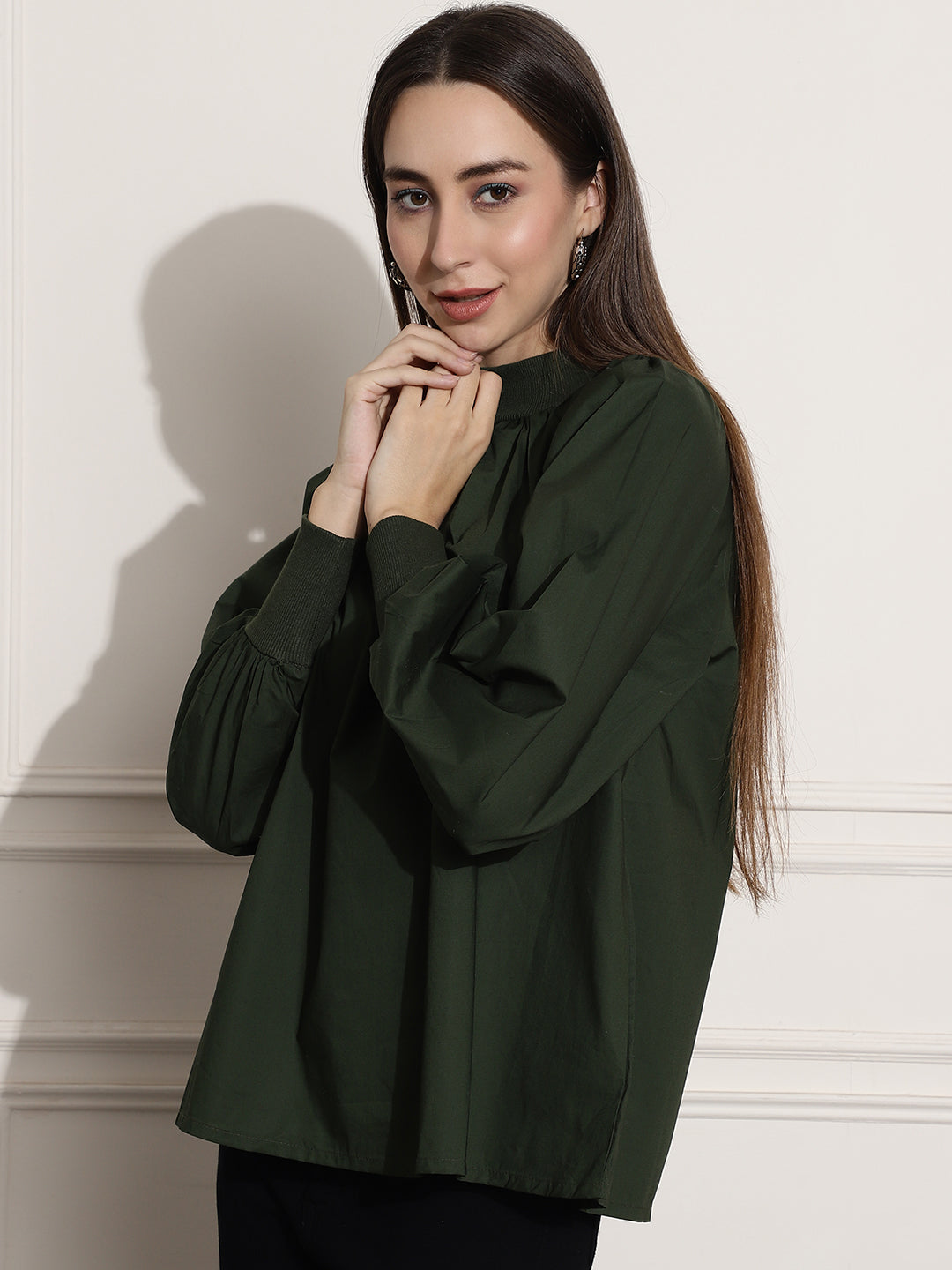 Women Green Gathered Top