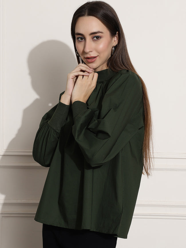 Women Green Gathered Top