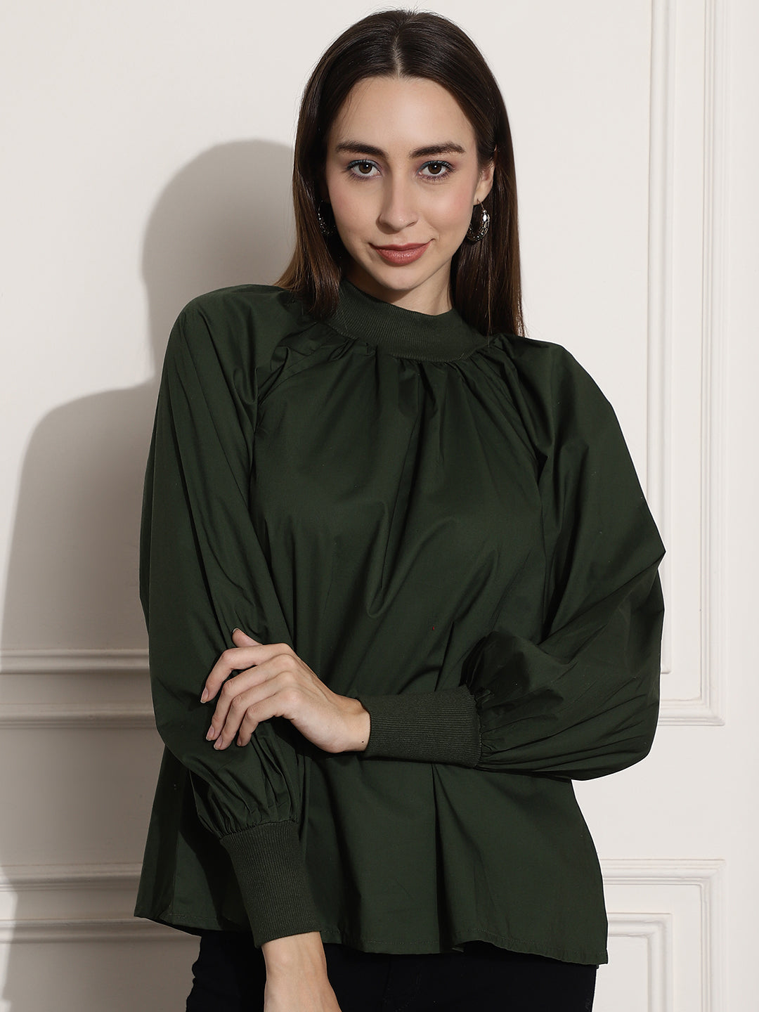 Women Green Gathered Top
