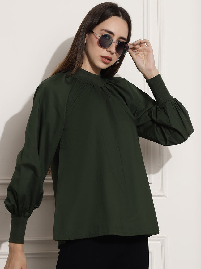 Women Green Gathered Top