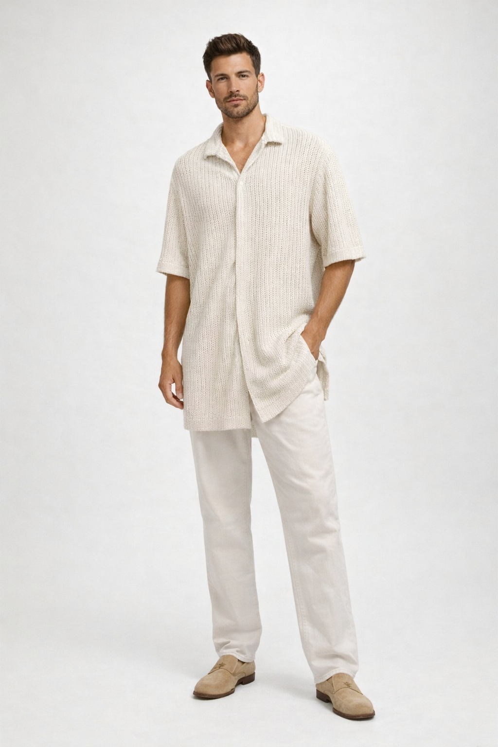 Men Cream Summer Shirt