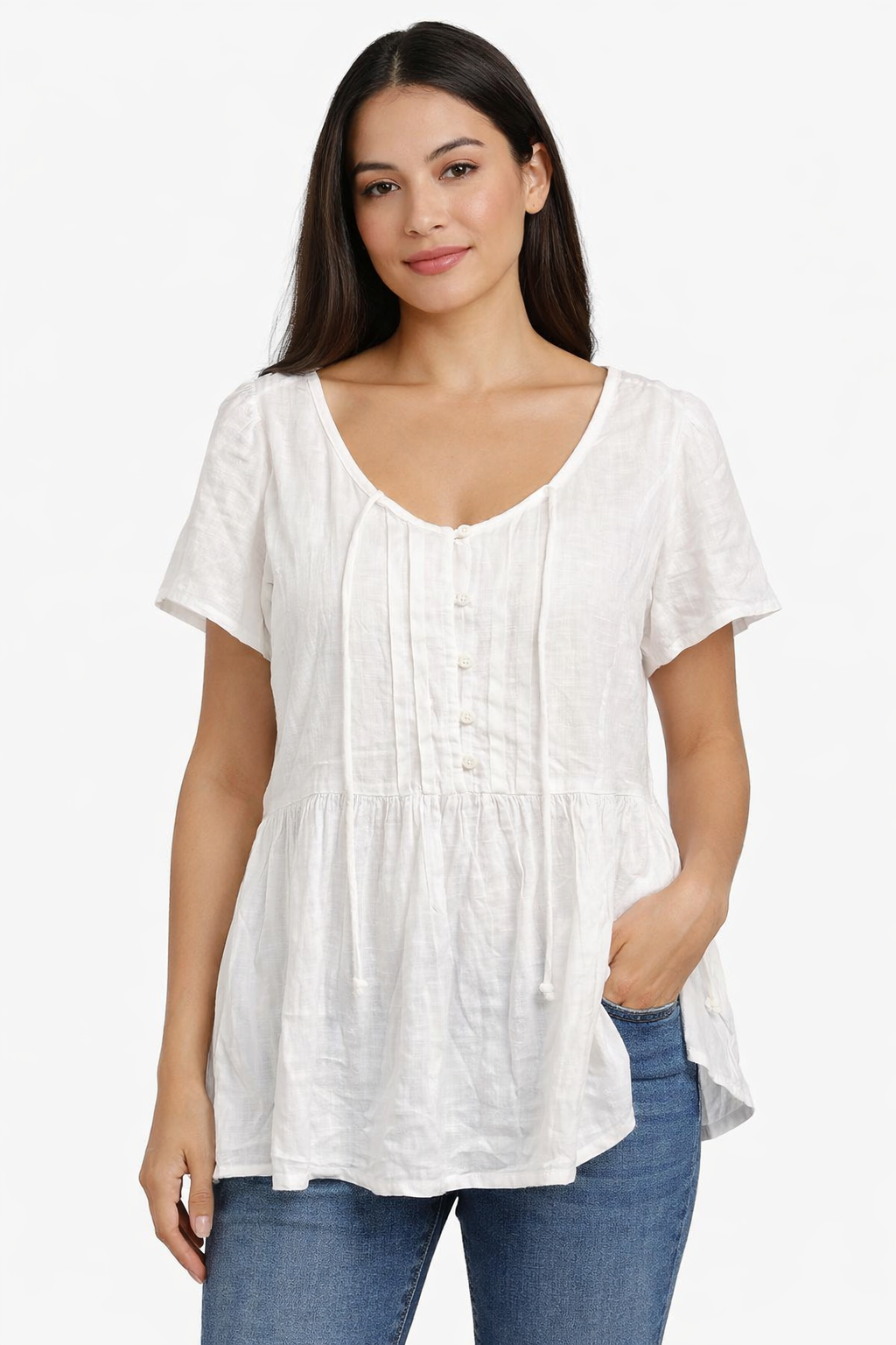 Women White Peplum Style Top