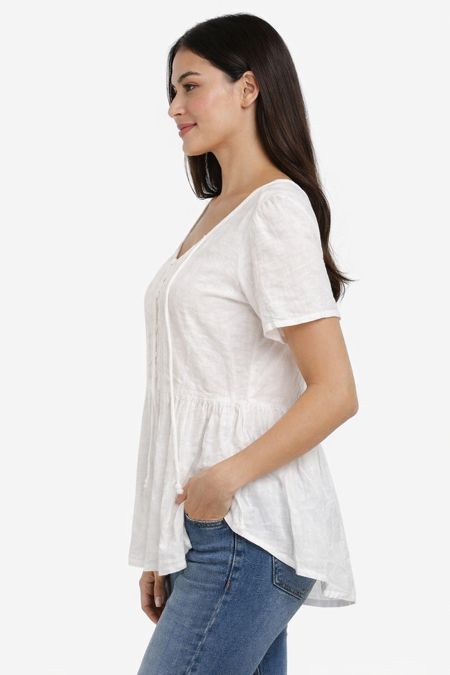Women White Peplum Style Top