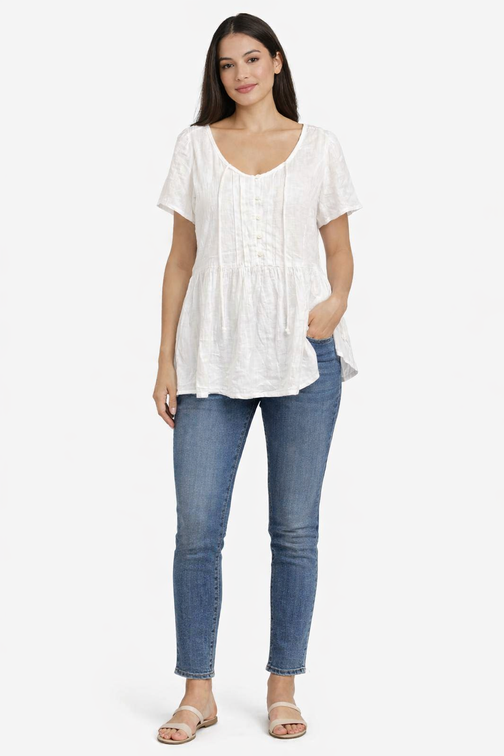 Women White Peplum Style Top