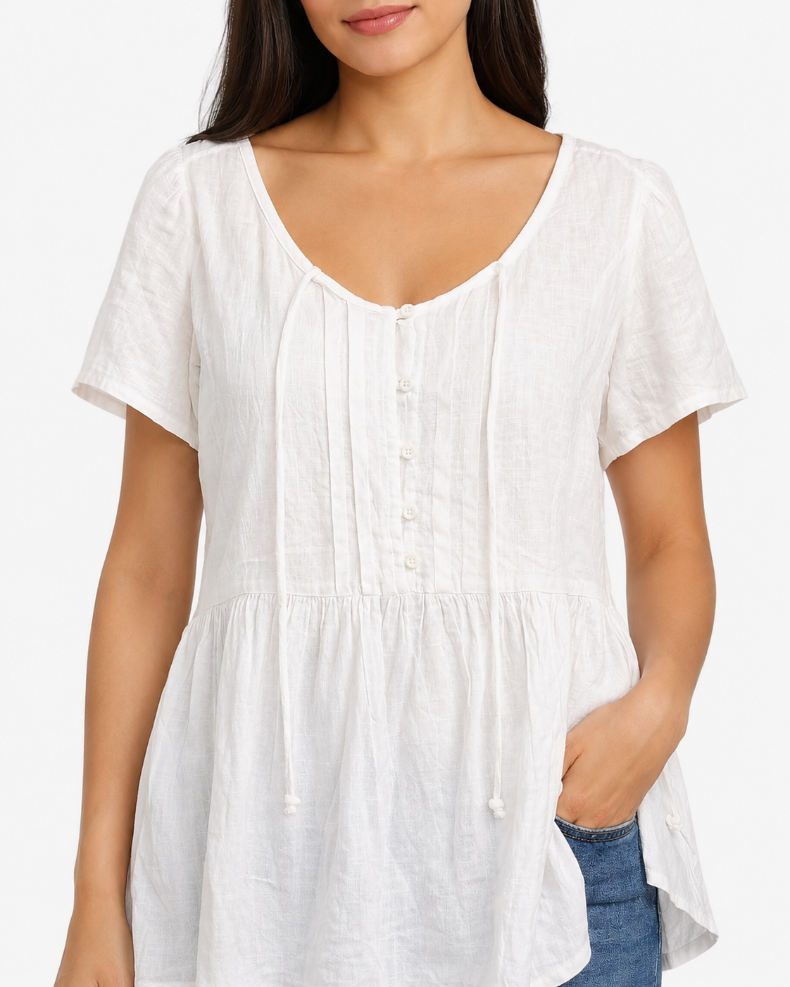 Women White Peplum Style Top