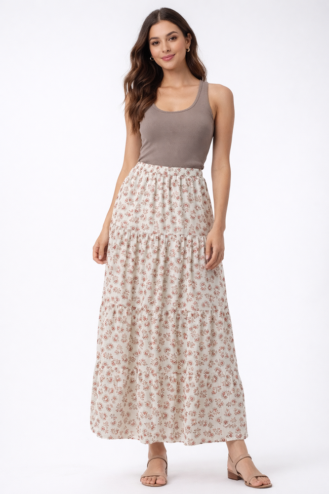 Women Cream  Maxi Skirt