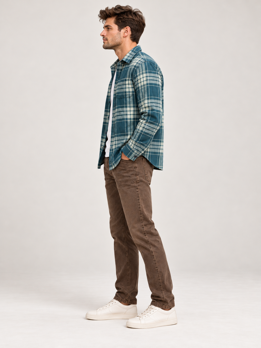 Men Green Checked Casual Shirt
