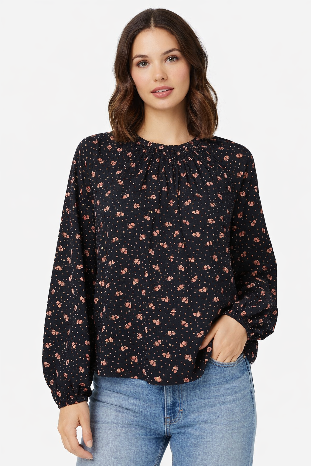 Women Black Printed Polyester Top