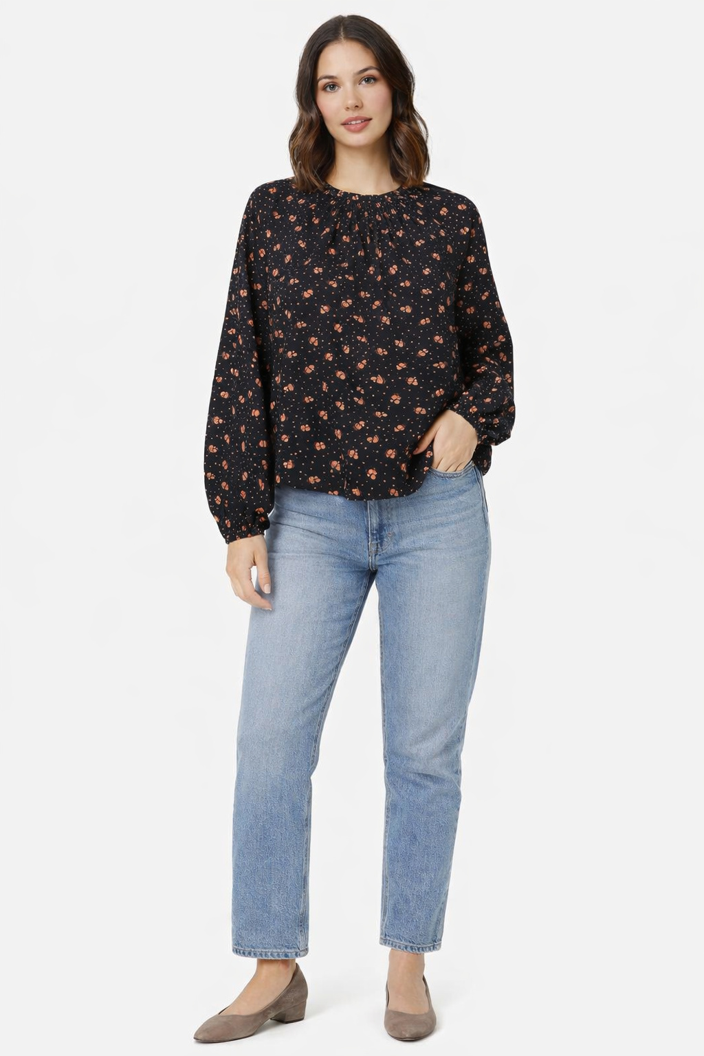 Women Black Printed Polyester Top