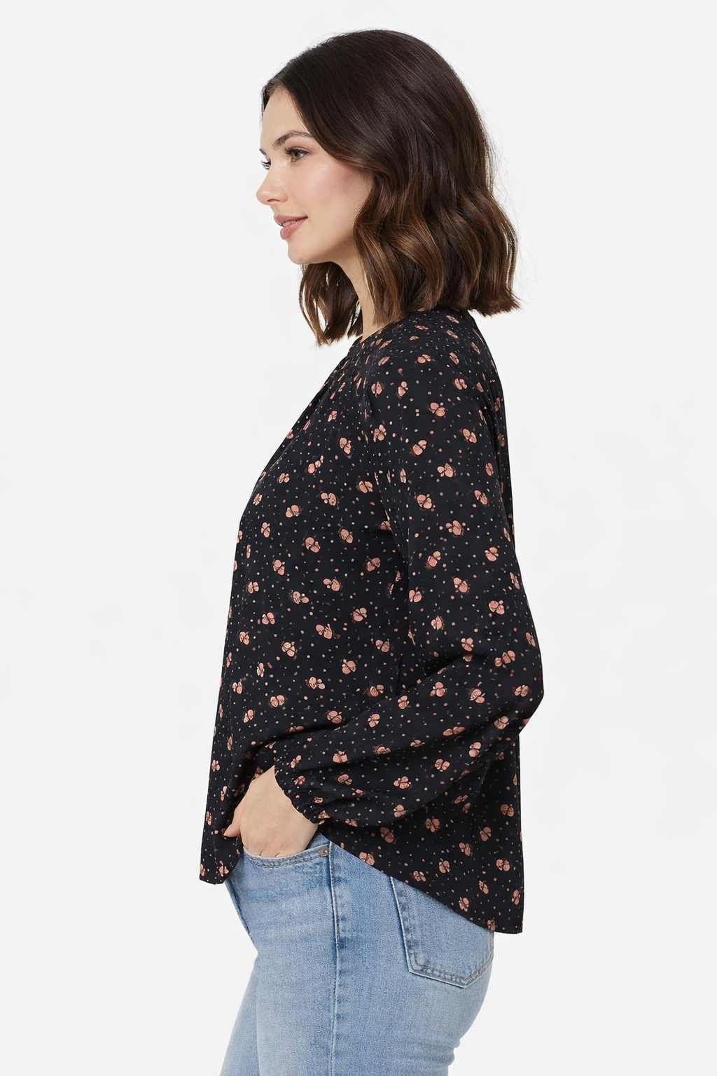 Women Black Printed Polyester Top