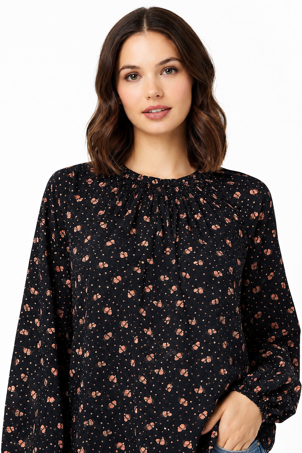 Women Black Printed Polyester Top