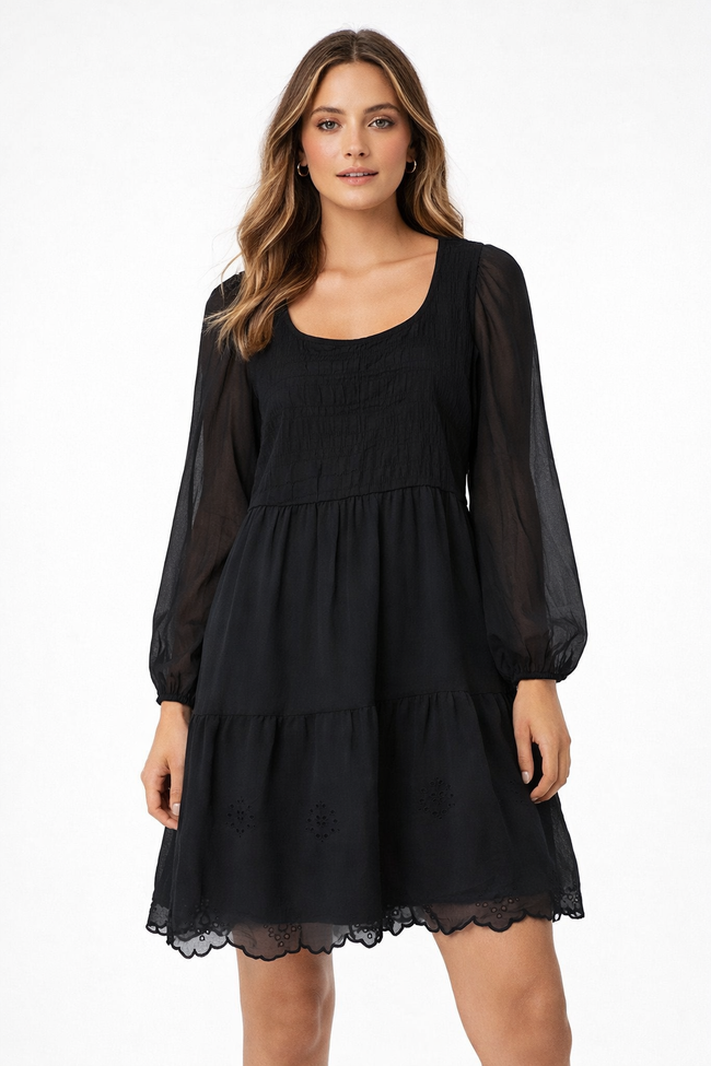 Women Black Tiered Mini Dress