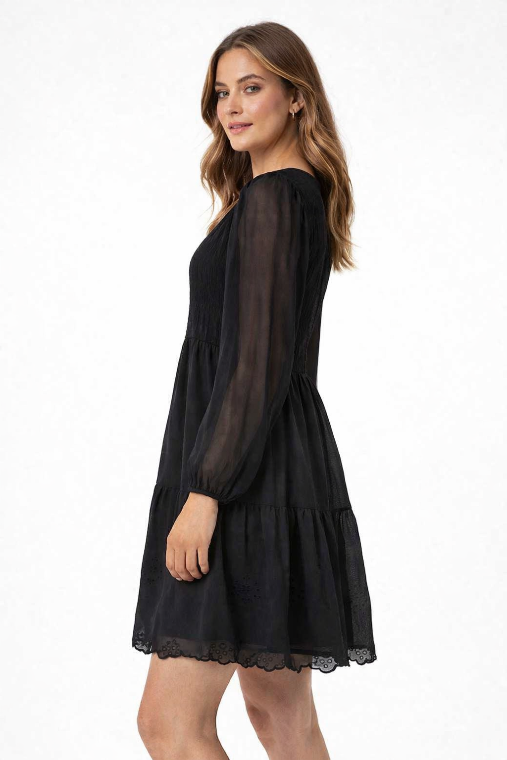 Women Black Tiered Mini Dress