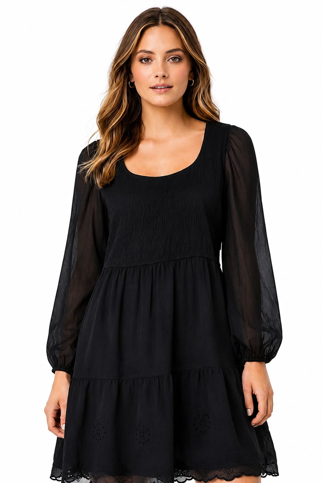 Women Black Tiered Mini Dress