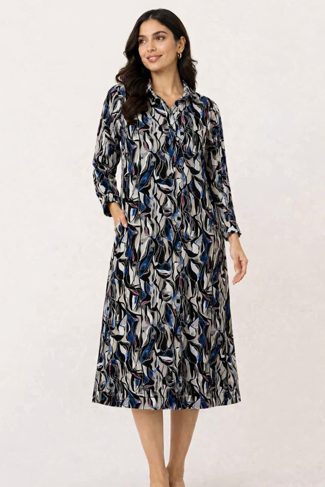 Women Multi Printed Midi Shirt Dress