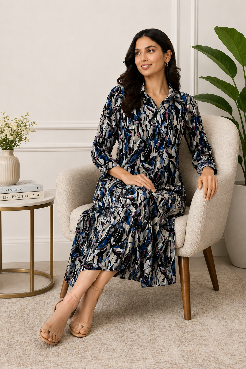 Women Multi Printed Midi Shirt Dress