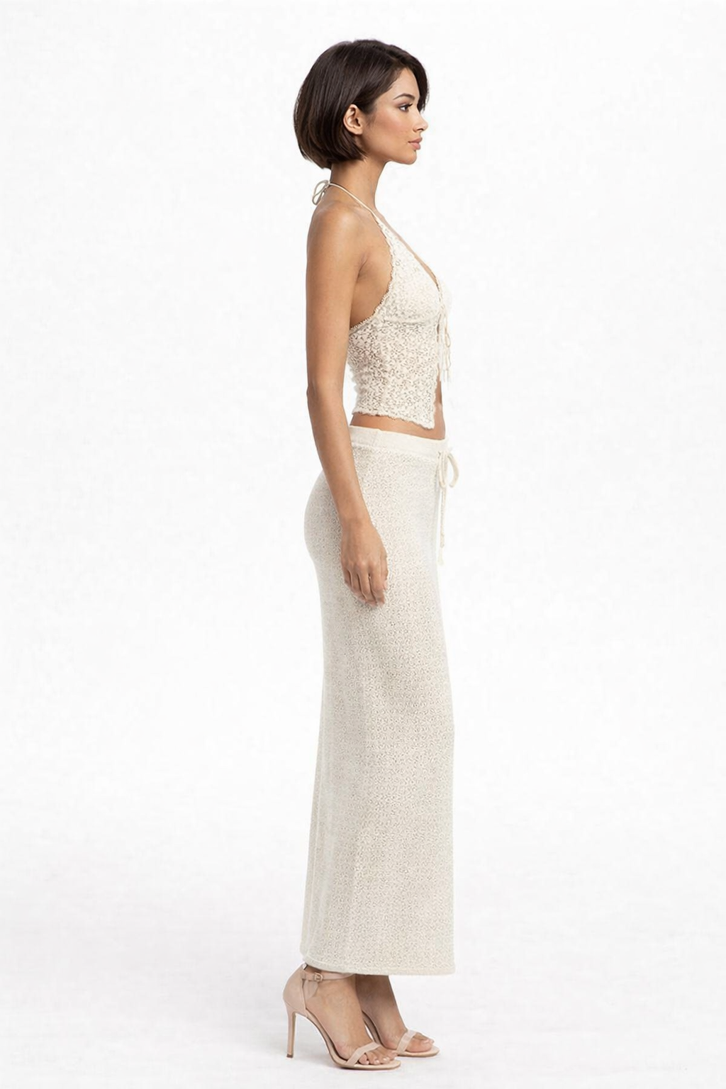 Women White Crochet Co-Ord Set