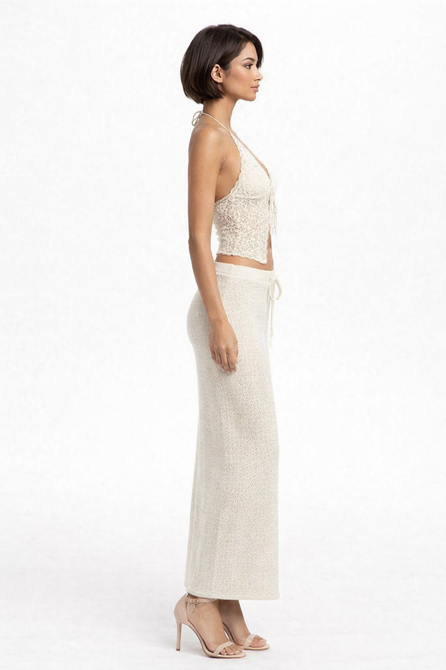 Women White Crochet Co-Ord Set