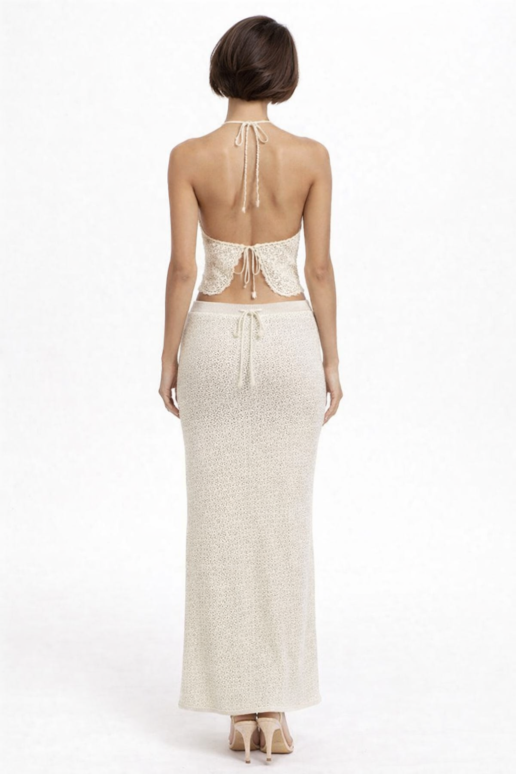Women White Crochet Co-Ord Set