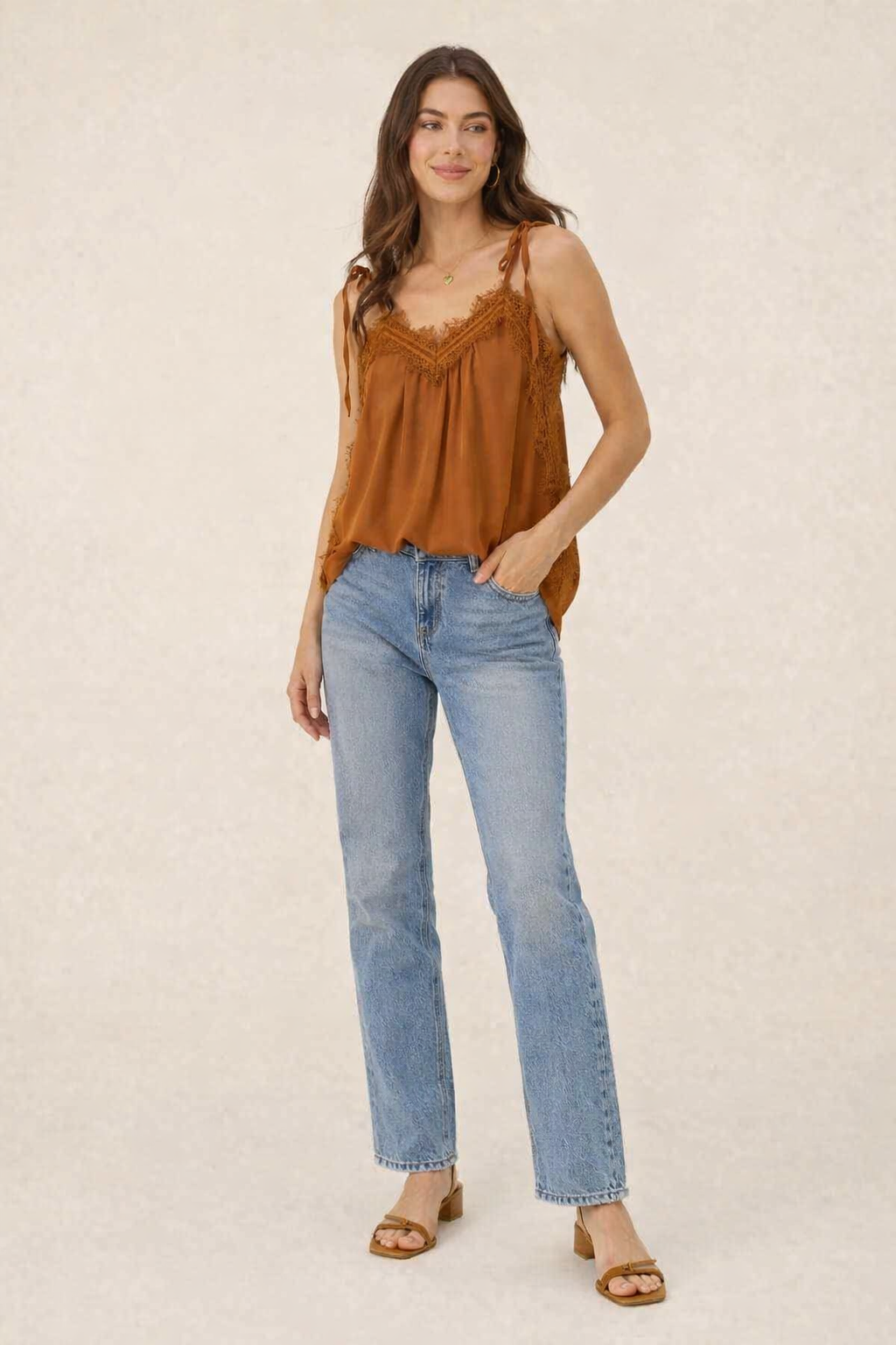 Women Brown Sleeveless Cami Top