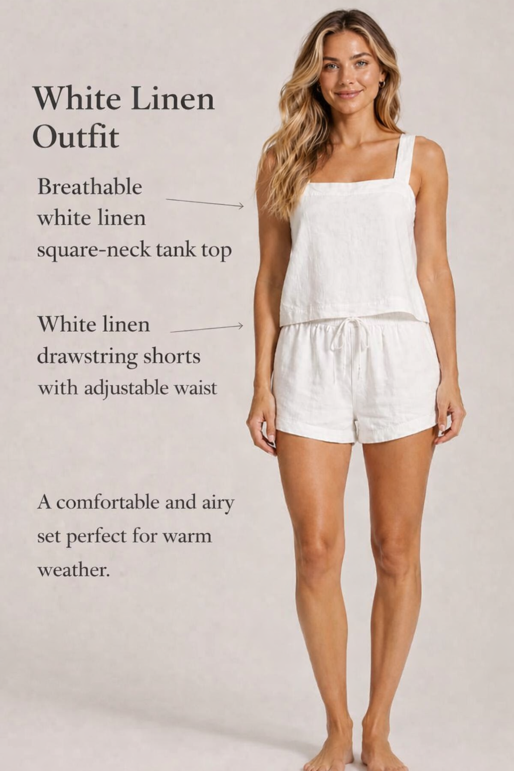 Women White Square Neck Top & Shorts