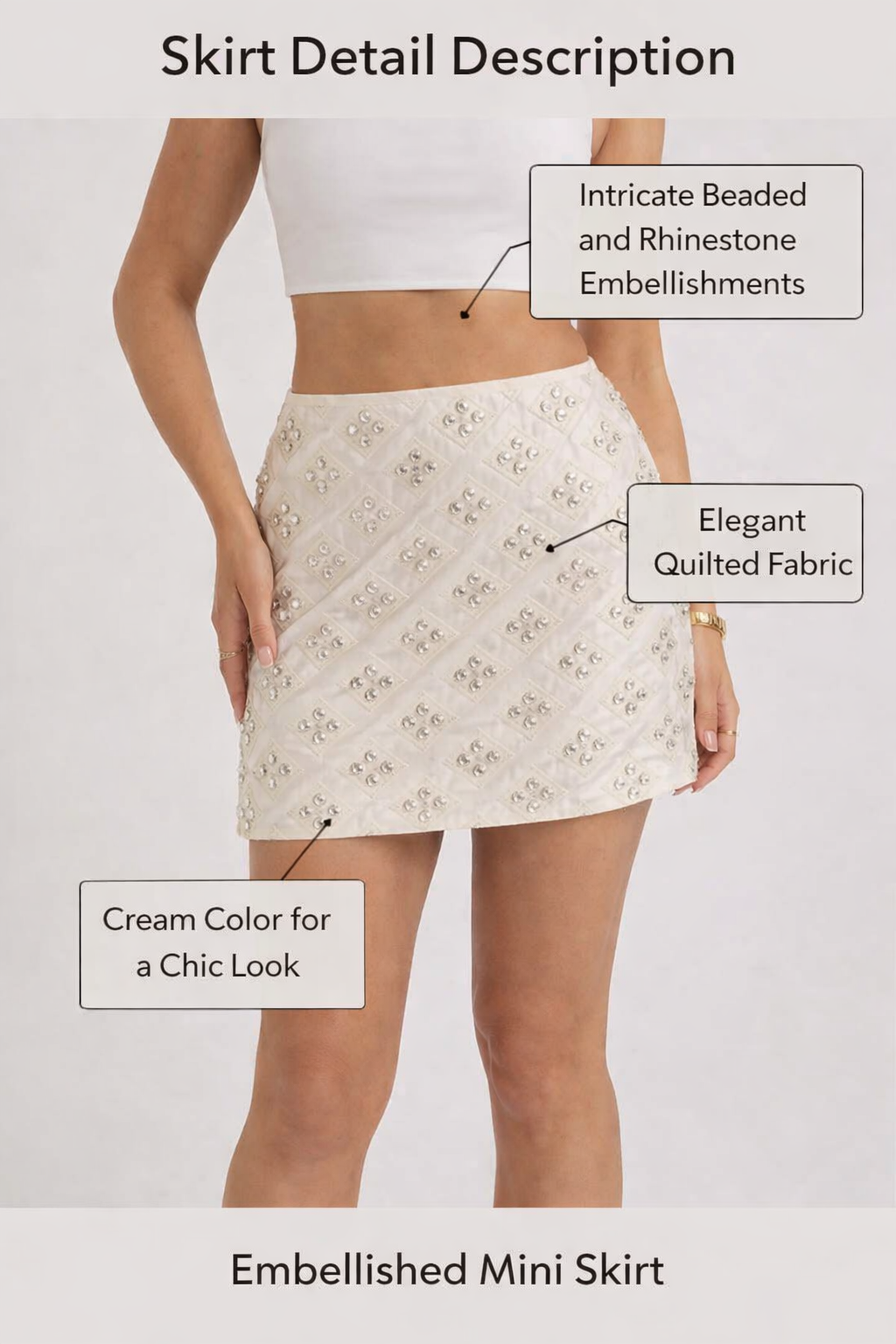 Women Cream  Embellished Mini Skirt