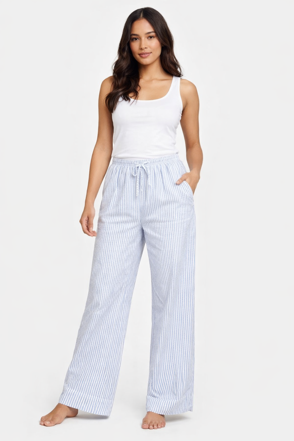 Women Blue Wide Leg Lounge Pants