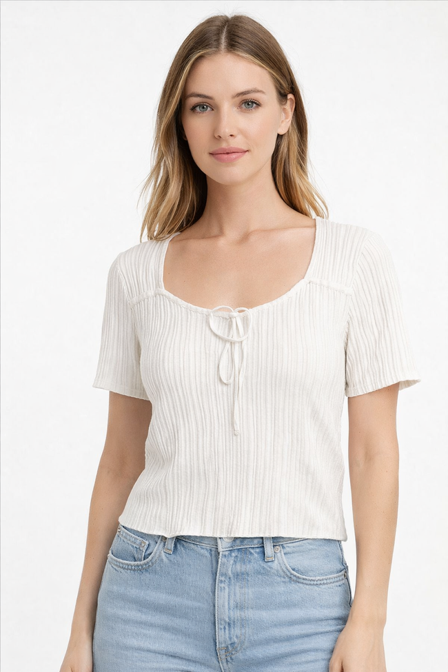 Women White Tie-Up Square Neck Top