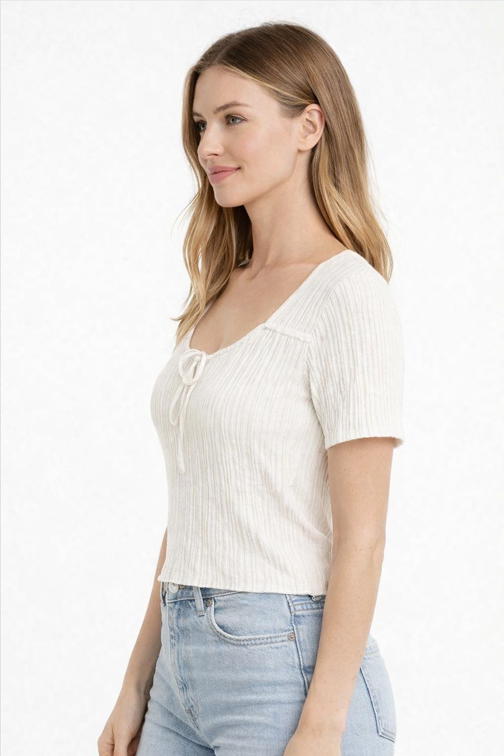 Women White Tie-Up Square Neck Top