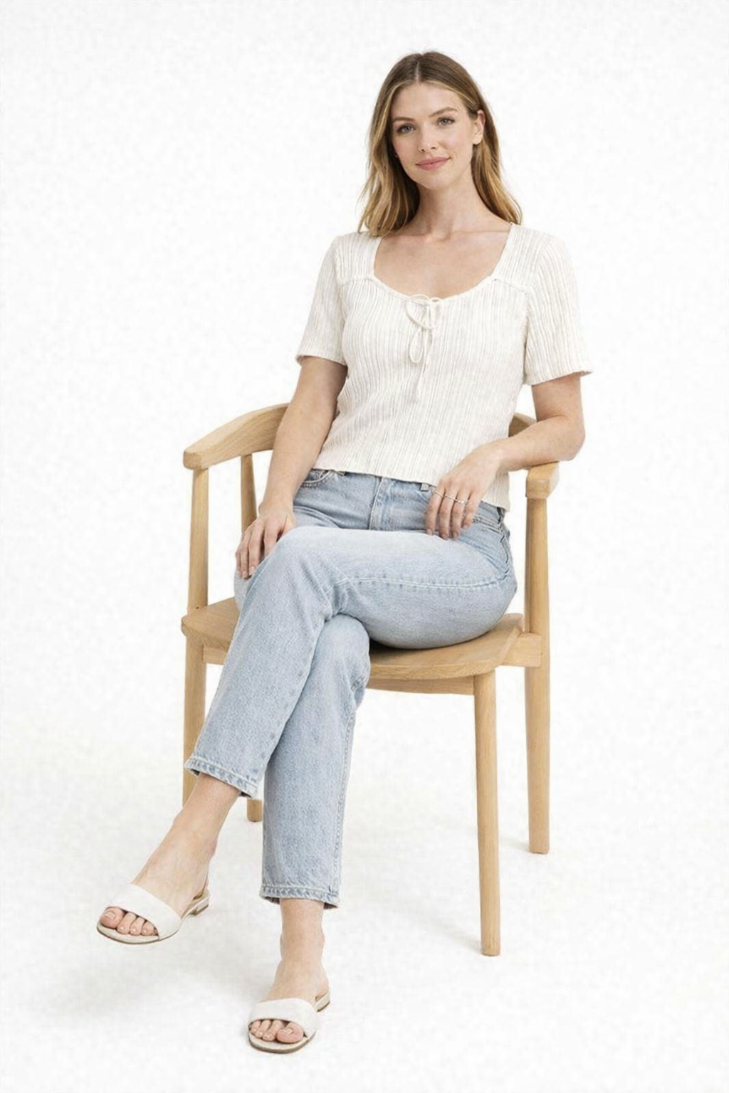 Women White Tie-Up Square Neck Top