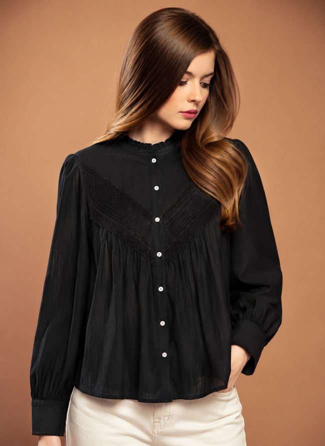 Women Black Lace Detail Top