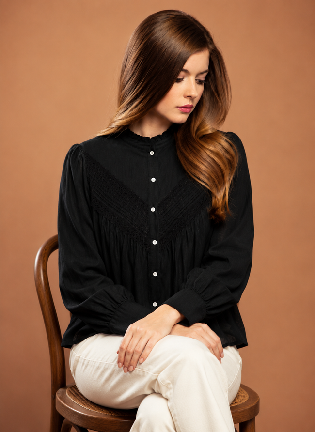 Women Black Lace Detail Top