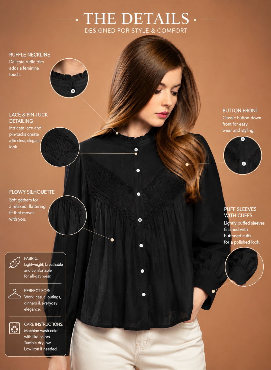 Women Black Lace Detail Top