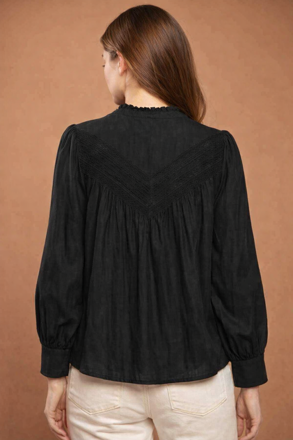 Women Black Lace Detail Top