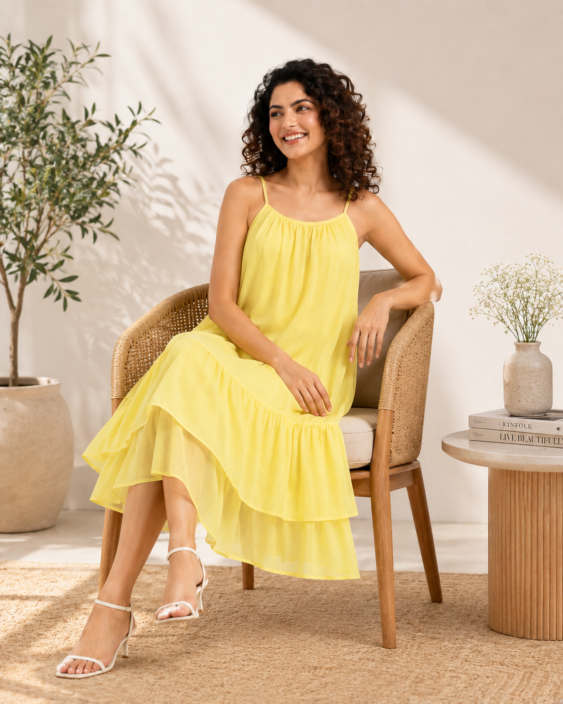 Women Yellow Midi Dress