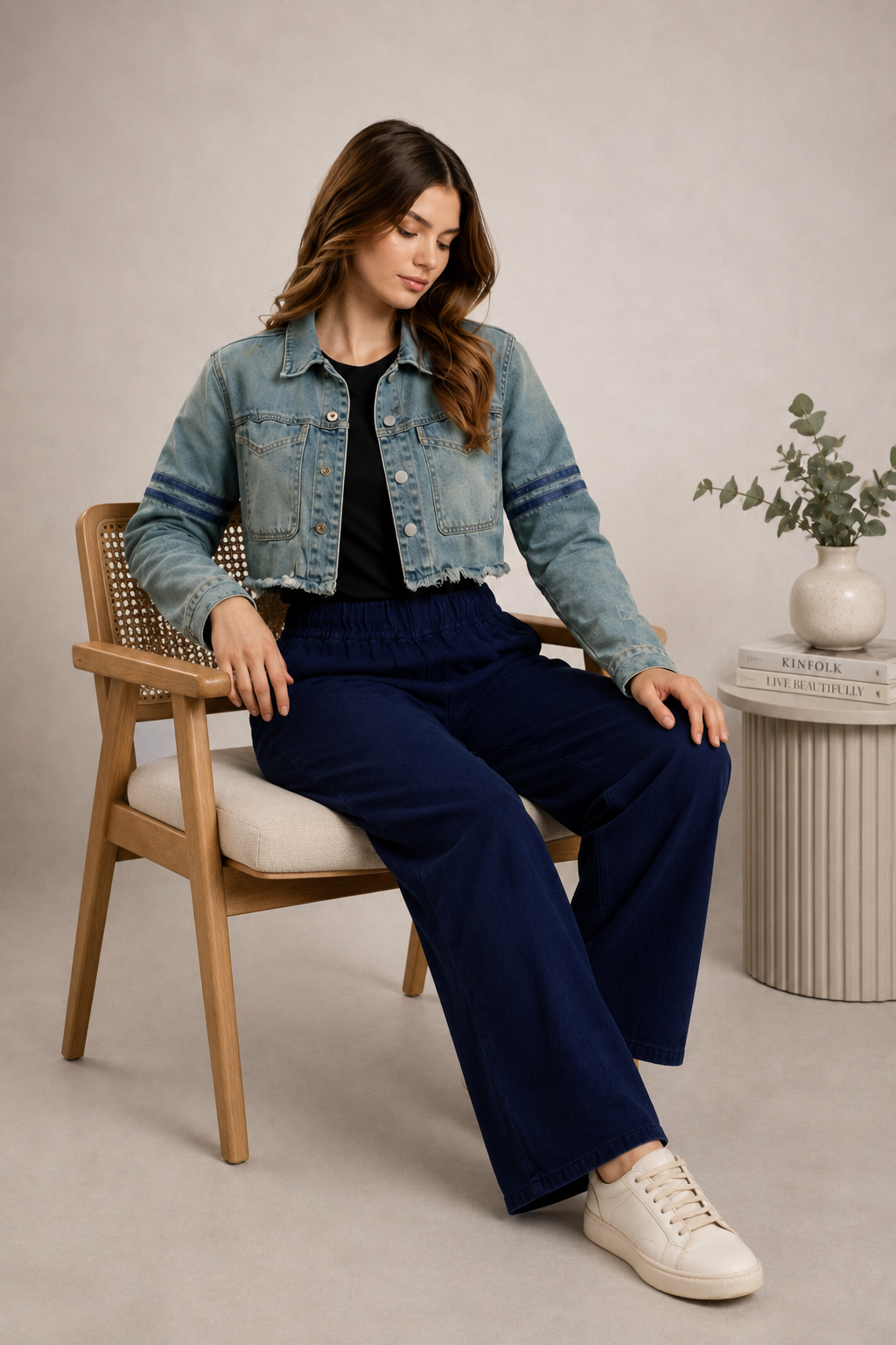 Women Navy  Wide Leg Cotton Pant