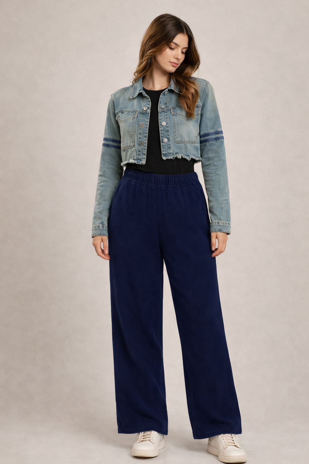 Women Navy  Wide Leg Cotton Pant