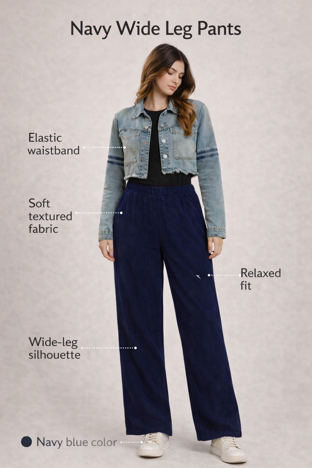 Women Navy  Wide Leg Cotton Pant