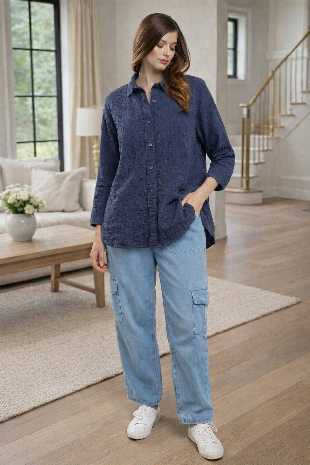 Women Navy Casual Shirt