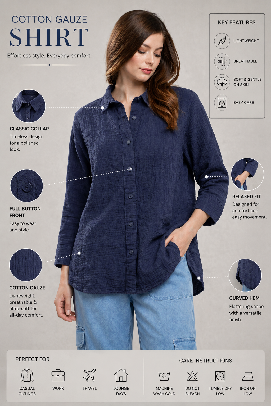 Women Navy Casual Shirt