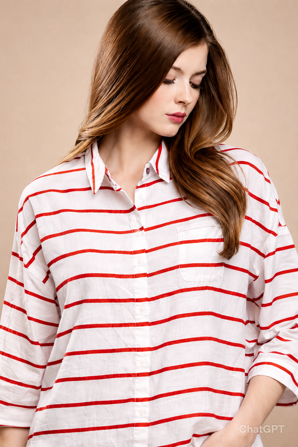 Women Red Oversized Shirt