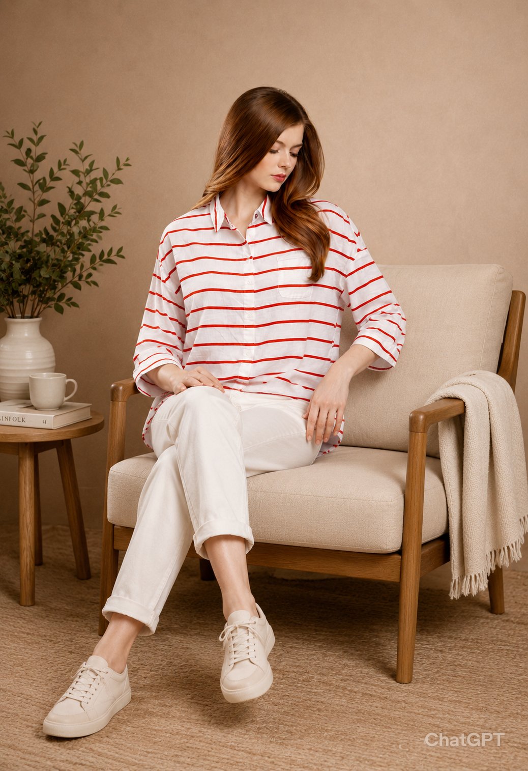 Women Red Oversized Shirt
