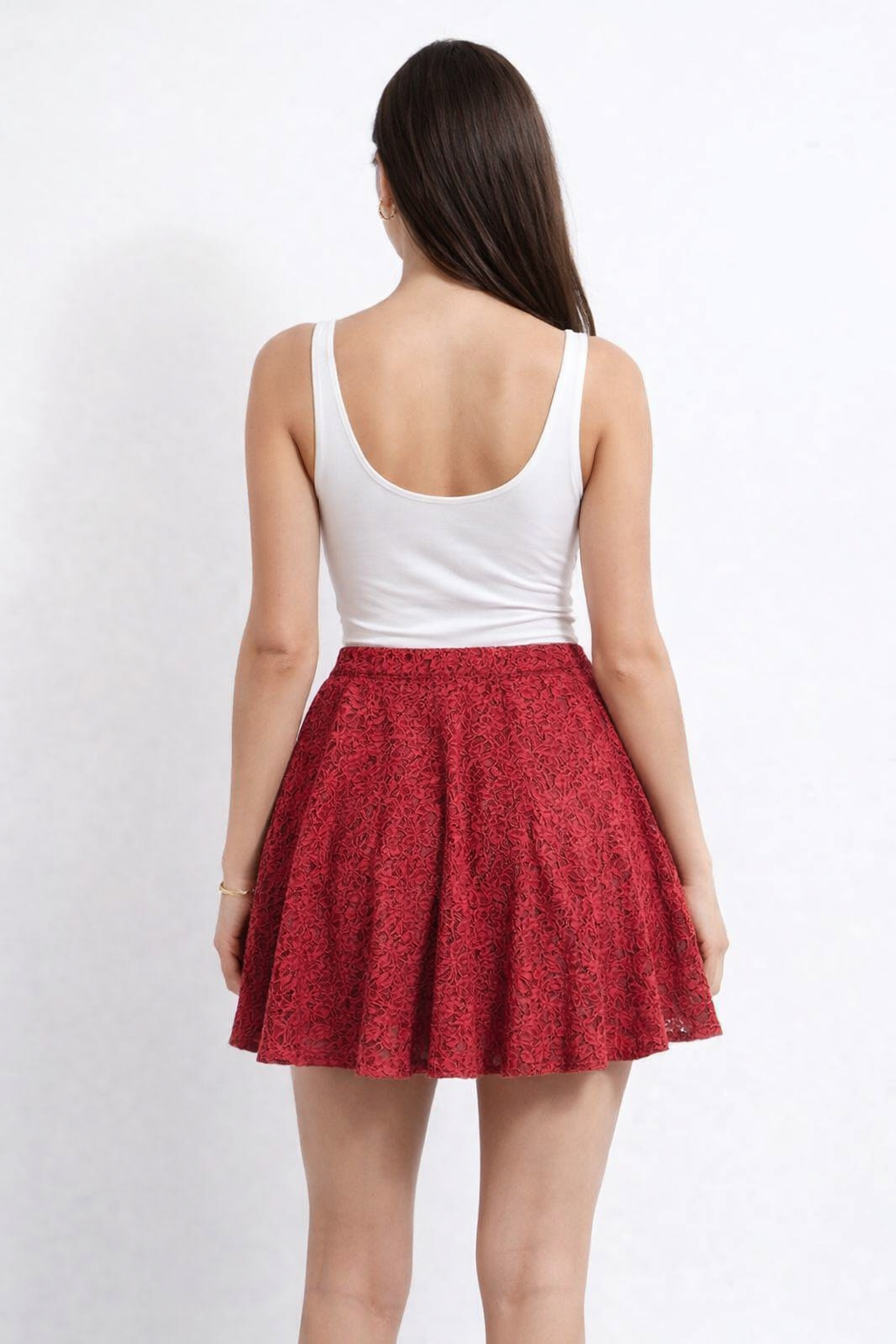 Women Maroon Lace Mini Skirt