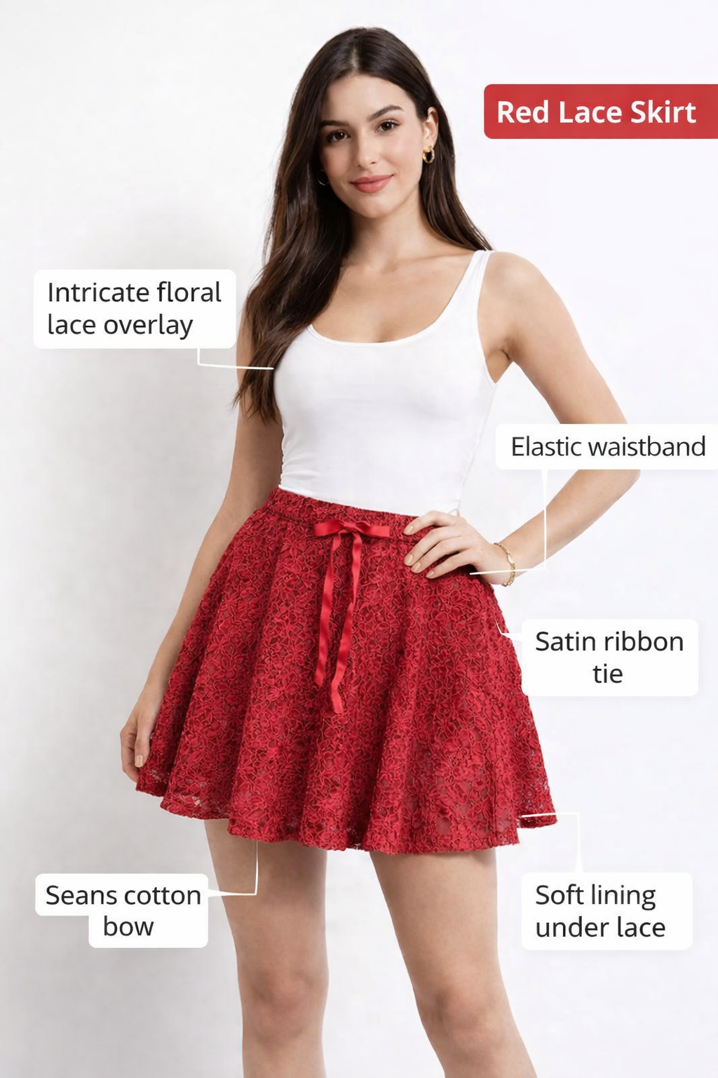 Women Maroon Lace Mini Skirt